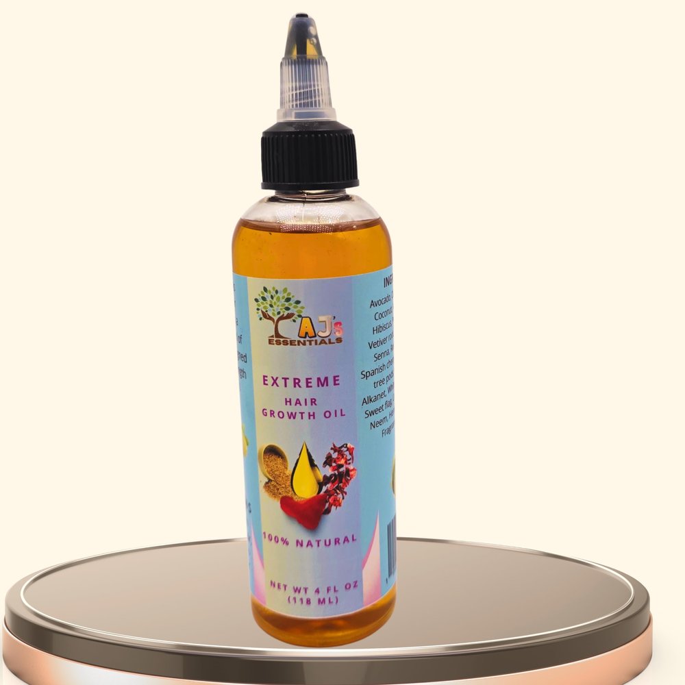 AJ's Extreme Hair Growth Oil Infused with biotin, fenugreek, and avocado oil to moisturize, repair split ends, and support longer, healthier hair