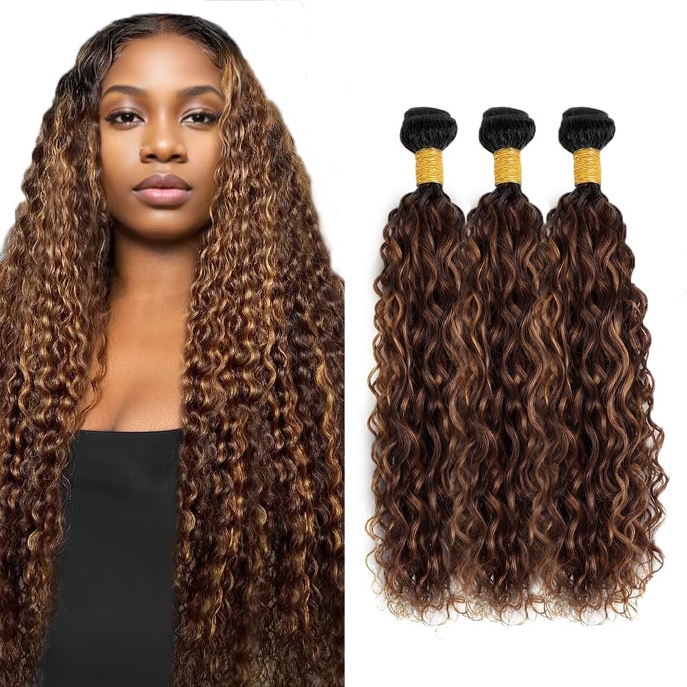 300g 30 32 34 inch Chocolate Brown Bundles Human Hair Ombre Highlight Bundles LadrXadr P430 Water Wave Bundle 3 Tone 300g