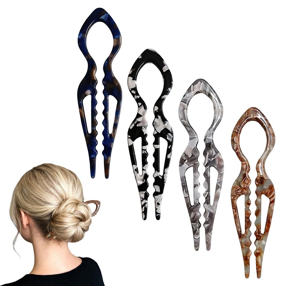 4 Pack Prestige Hair Pins for Women, French Twist Pins for Thick Hair, U Shaped Hair Clips for Styling (Set B)