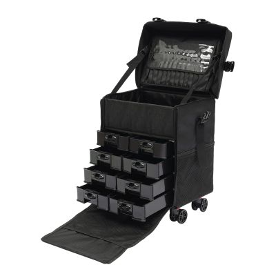 HUYSCVUI Professional Soft Sided Makeup Case Trolley,Rolling Makeup Case With 8 Removable Drawers, Large Capacity Cosmetic Trolley On Wheels, Mobile Makeup Organizer For Artists, Hairstylists,Black