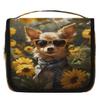 YPPAHHHH Hanging Toiletry Bag for Women Men Travel Funny Dog Sunflowers Makeup Organizer with Compartments, Waterproof Portable Cosmetic Bag with Hook and Handle view 2