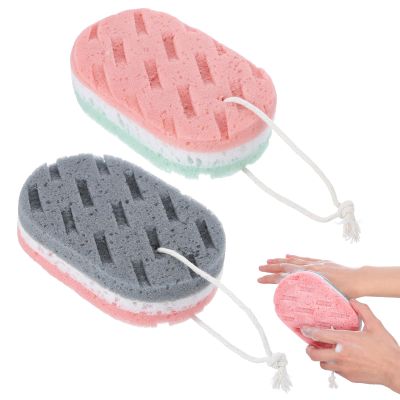 2 Pack Large Size Bath Sponge, Deep Exfoliating Loofah Sponge with Hanging Rope, Rich Foam Body Scrubber for Women and Men, Multi Colors