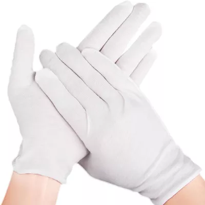 12 Pcs (6 Pair) White Cotton Gloves for Dry Hand Moisturizing Cosmetic Eczema Hand Spa and Coin Jewelry Inspection, Checking Gloves,Serving Gloves Stretchable Lining Gloves Moisturizing Gloves