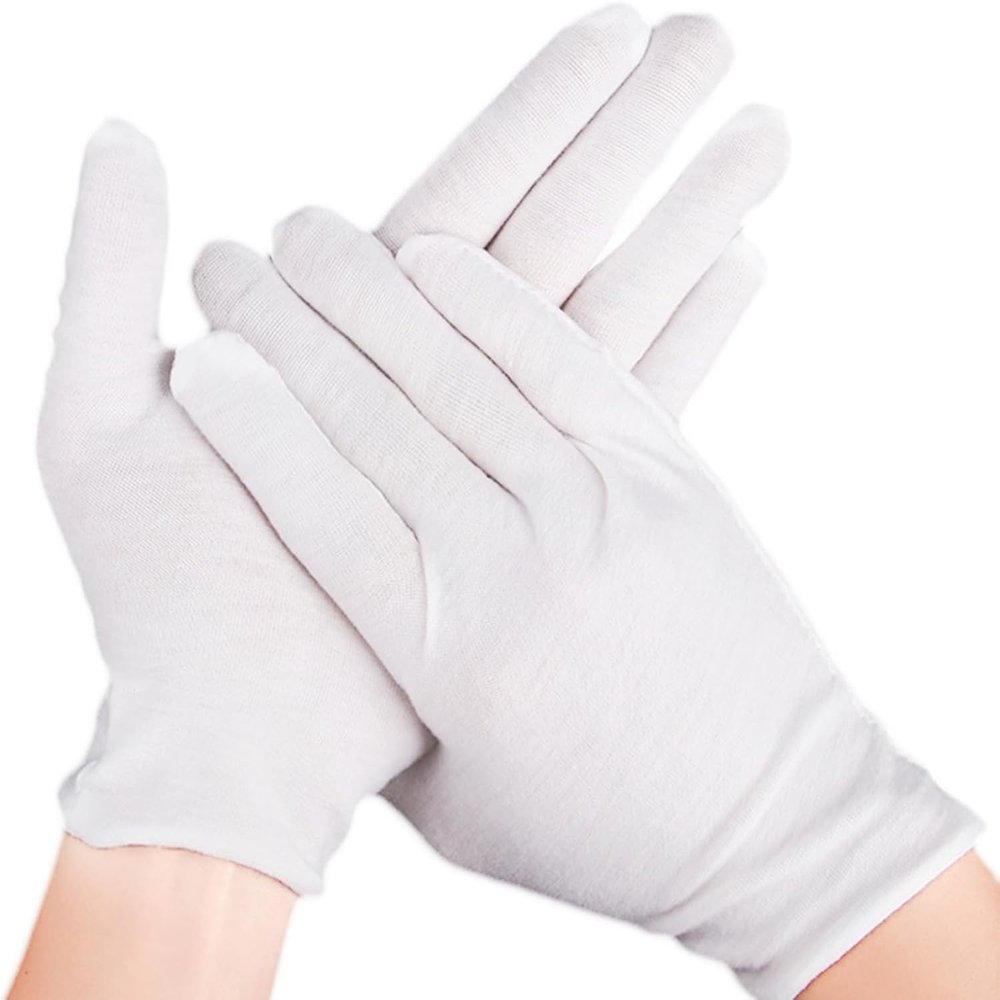 12 Pcs (6 Pair) White Cotton Gloves for Dry Hand Moisturizing Cosmetic Eczema Hand Spa and Coin Jewelry Inspection, Checking Gloves,Serving Gloves Stretchable Lining Gloves Moisturizing Gloves