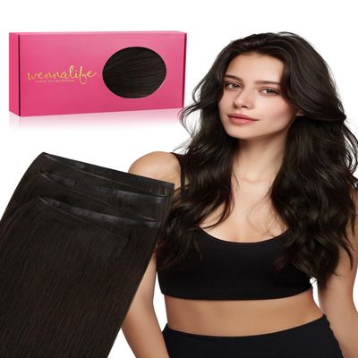 WENNALIFE Genius Weft Tape in Hair Extensions Human Hair 22 inch 60g Dark Brown Tape Ins Luxury Remy Hair Extensions Invisible Fuller Volume Reusable 31 Wide Weft
