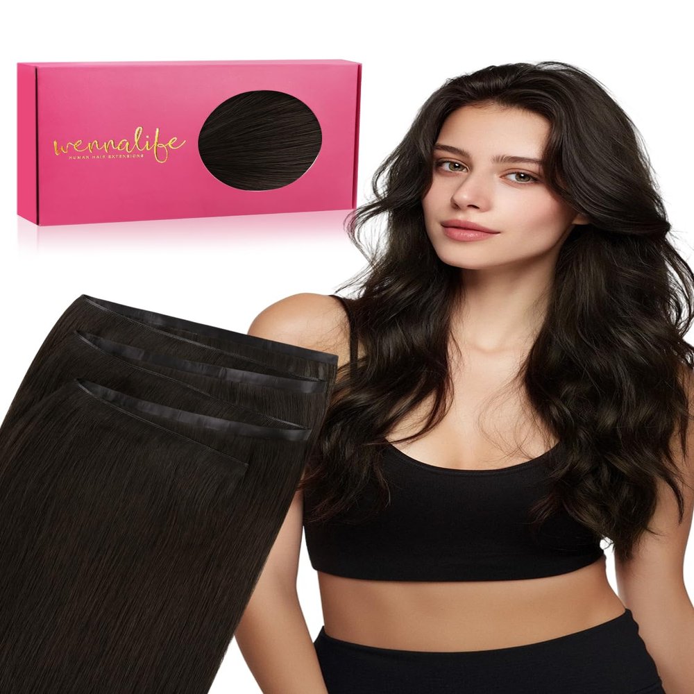 WENNALIFE Genius Weft Tape in Hair Extensions Human Hair 22 inch 60g Dark Brown Tape Ins Luxury Remy Hair Extensions Invisible Fuller Volume Reusable 31 Wide Weft