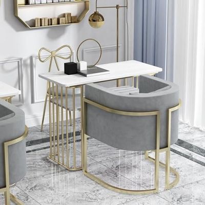 Professional Marble Print Nail Table with Metal Legs, 120x45x78cm - Stylish Manicure Station for Home & Spa, Premium Salon Equipment, Ideal Nail Art Workspace