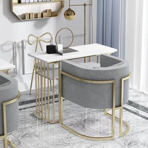 Professional Marble Print Nail Table with Metal Legs, 120x45x78cm - Stylish Manicure Station for Home & Spa, Premium Salon Equipment, Ideal Nail Art Workspace