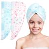 Basumee Microfiber Hair Towel Wrap for Kids 2 Pack Rapid Drying Hair Towel with Button Hair Turbans for Wet Hair Wraps Head Towel Wrap for Women and Girls view 1