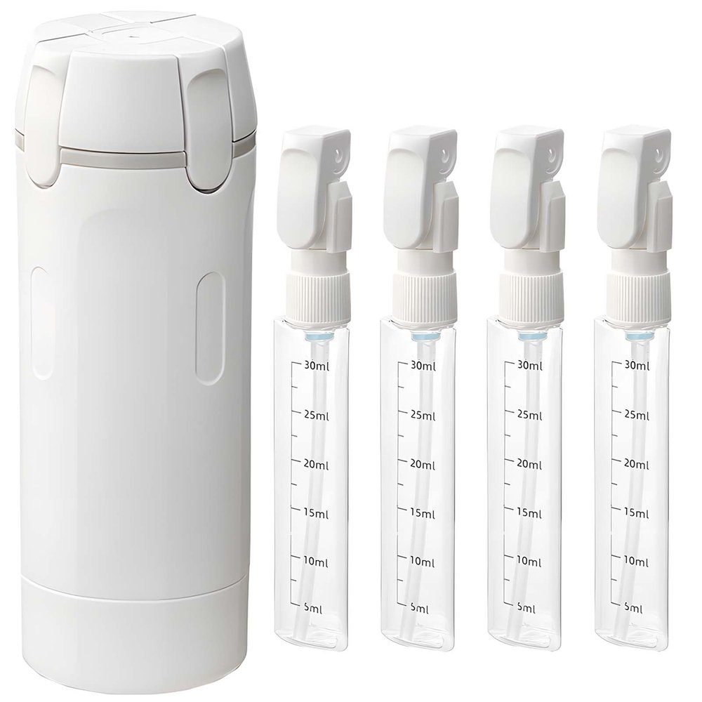 4 in 1 Travel Bottles for Toiletries - Refillable, Leak Proof, Portable Containers for Shampoo Lotion Conditioner Cream - Transparent with Scale and Label - for Business Trips Gym Camping (White)