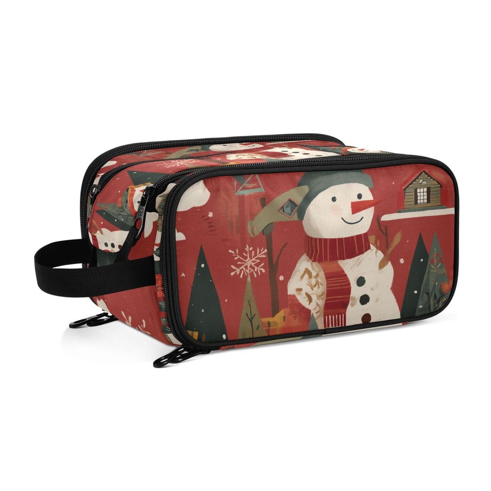 OTVEE Makeup Bag Toiletry Bag Large 3 Compartments Red Xmas Wonderland Travel Cosmetic Bag with Makeup Brush Slots Portable Makeup Case for Women Men Boys Girls