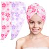 Basumee Microfiber Hair Towel Wrap for Kids 2 Pack Rapid Drying Hair Towel with Button Hair Turbans for Wet Hair Wraps Head Towel Wrap for Women and Girls view 1