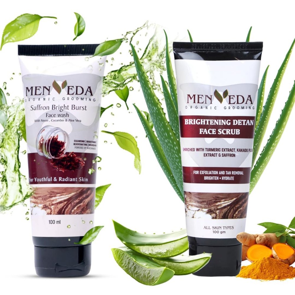 MAHANT Mens Face Wash 100ml & Face Scrub 100ml (Pack of 2) | With Saffron | Gentle Daily Skincare Set | Suitable for All Skin Types | Mens Grooming Kit