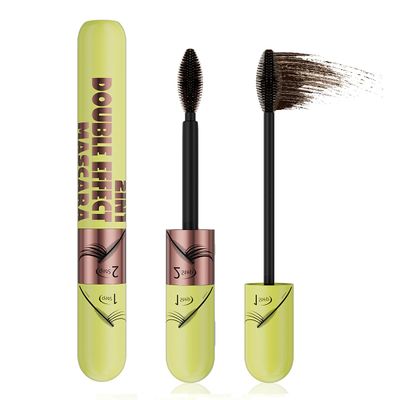 2 Distinct Brush Heads Mascara, 2-in-1 Volume & Define Effect Day to Night Waterproof Eyelash Makeup (Brown)