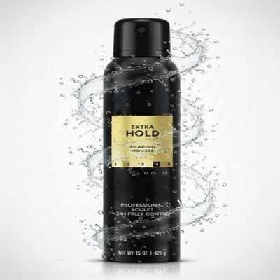 Professional Extra Hold Shaping Mousse, 24H Frizz Control Hair Styling Foam, Black and Gold, 15 oz