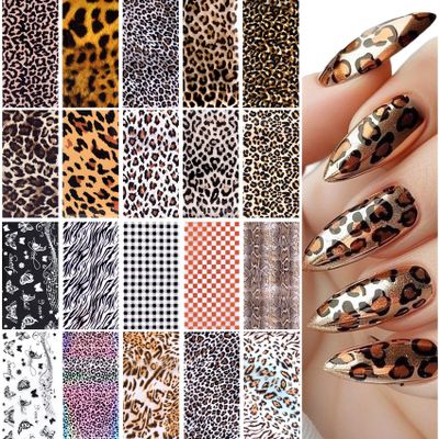 SmallCat 20 Sheets Nail Transfer Foil, Lace Nail Foil, Lace Nails Stickers, Flower Nails Foils Transfer Nail Art for DIY Acrylic Nails Manicure Wraps Decoration Women (Leopard Print)