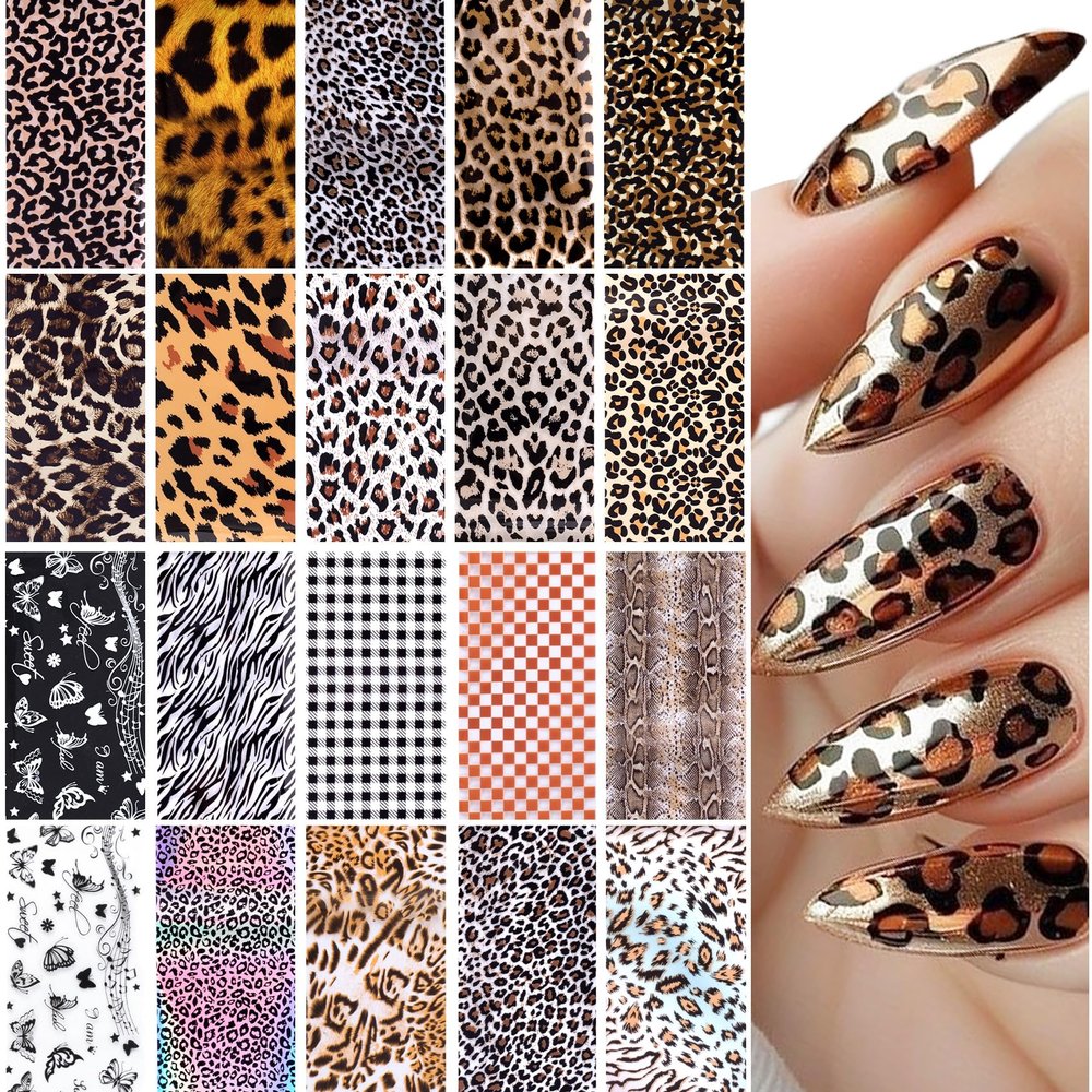 SmallCat 20 Sheets Nail Transfer Foil, Lace Nail Foil, Lace Nails Stickers, Flower Nails Foils Transfer Nail Art for DIY Acrylic Nails Manicure Wraps Decoration Women (Leopard Print)