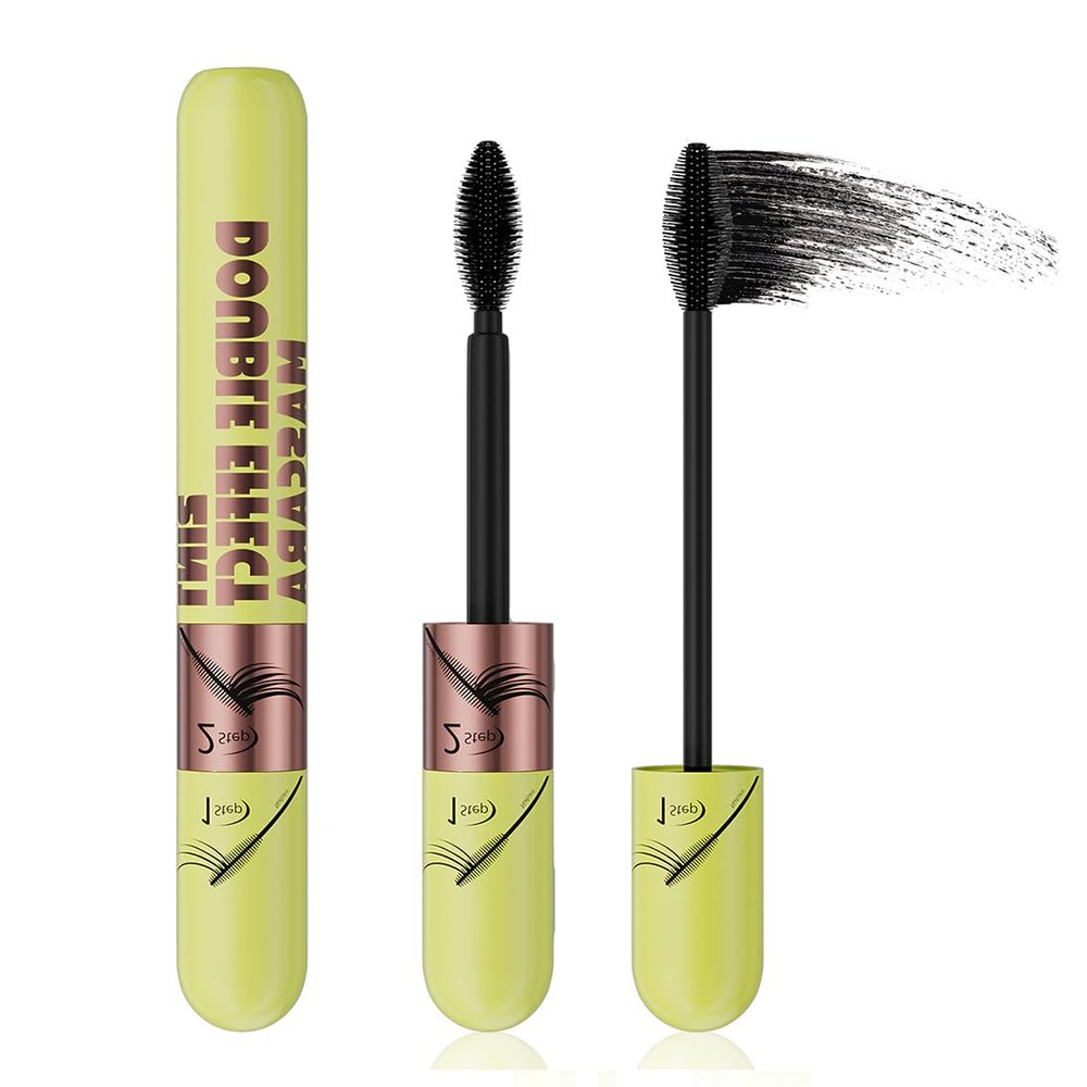 2 Distinct Brush Heads Mascara, 2-in-1 Volume & Define Effect Day to Night Waterproof Eyelash Makeup (Black)