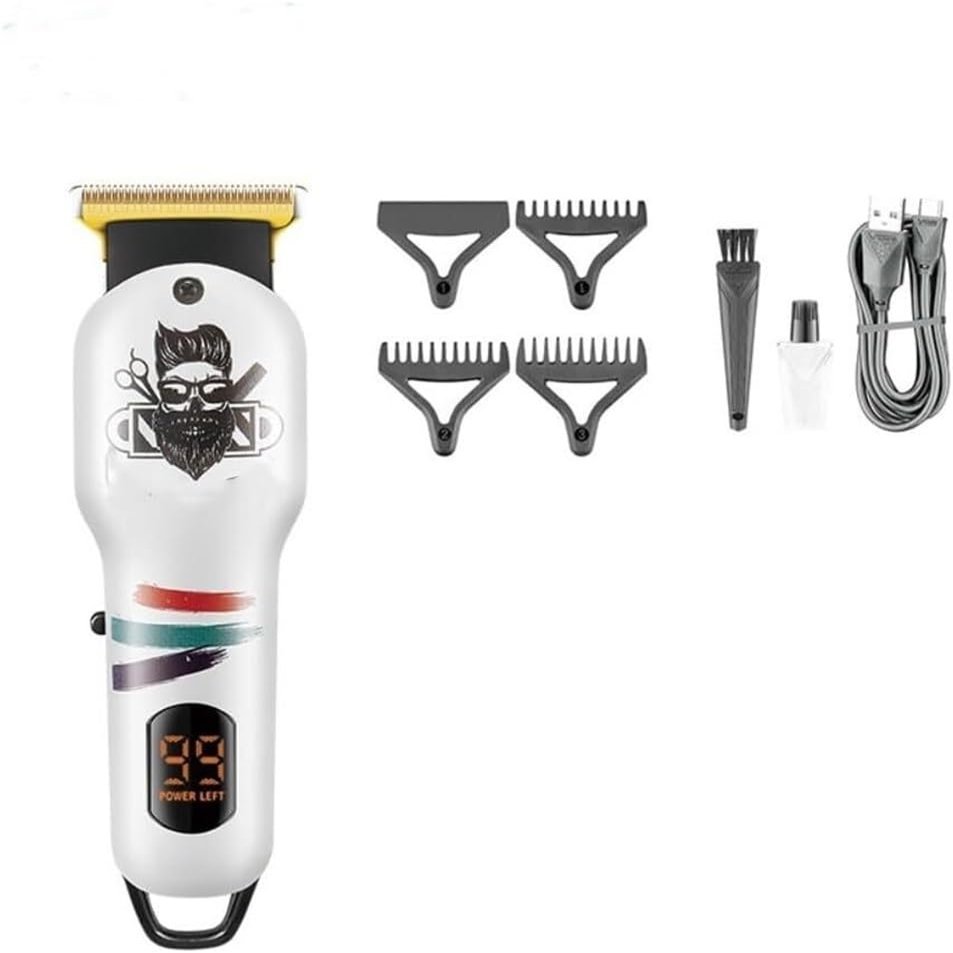 YHNNH Hair Cutting Tool, Trimmer Professional Clipper Electric Machine Cordless Barber Digital Display for Men(White B)
