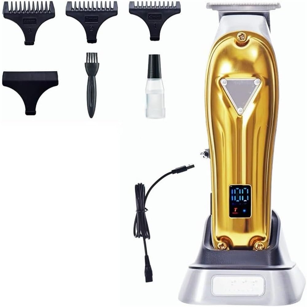 YHNNH Hair Cutting Tool, Metal Clipper Professional Machine Electric Haircut Barber Rechargeable Trimmer for Men(Golden)