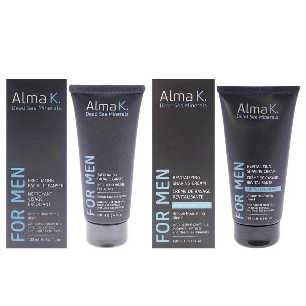 Exfoliating Facial Cleanser and Revitalizing Shaving Cream Kit by Alma K for Men - 2 Pc Kit 3.4oz Cleanser, 5.1 Shave Cream