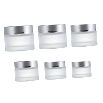 VICASKY 6Pcs Frosted Glass Refillable Cream Bottles Portable Face Lotion Containers for Travel Business Camping Sample Storage Jars with Smooth Surface Lightweight and Easy to Clean