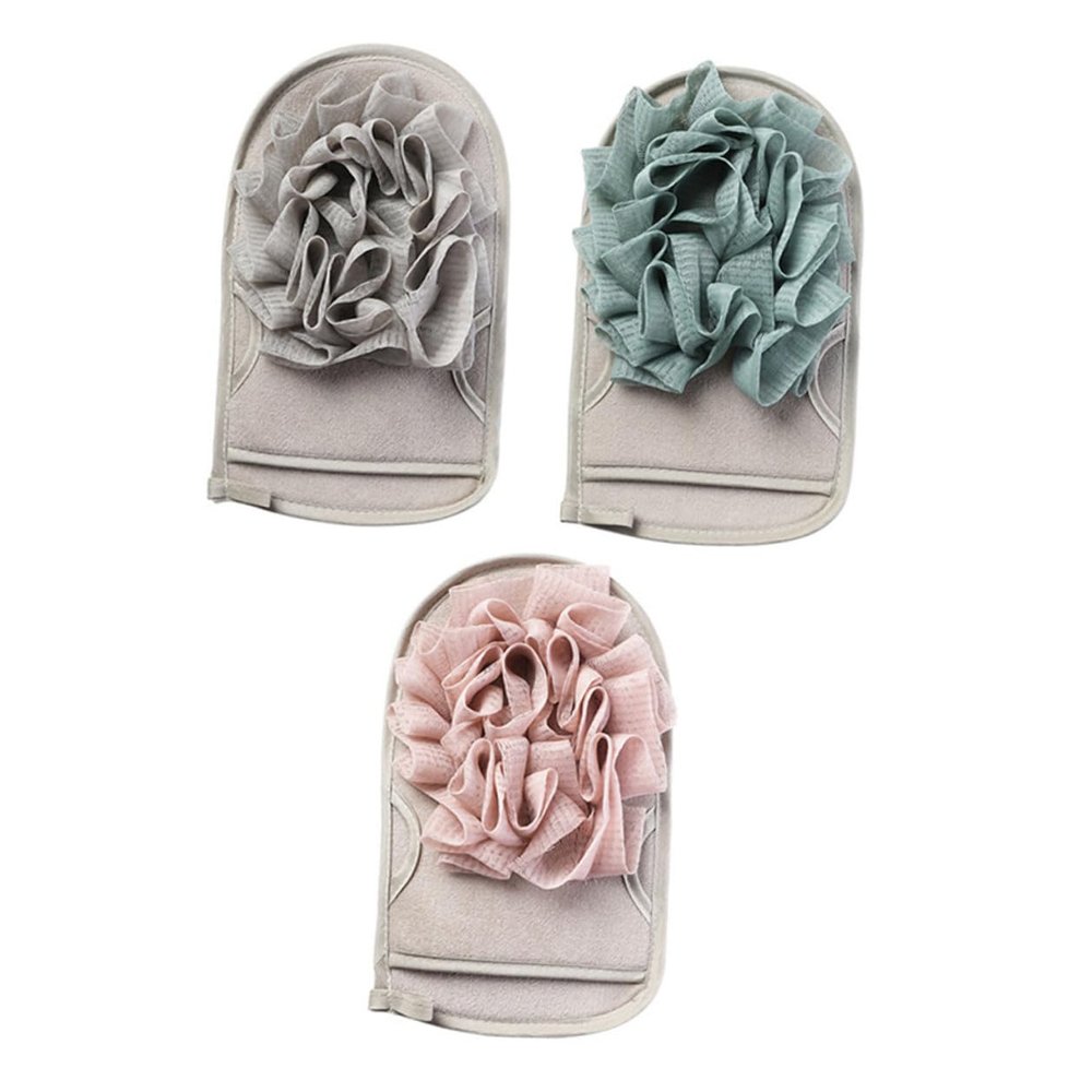 Anneome 3pcs Bath Exfoliating Gloves Dual-Sided Textured Body Scrubbing Mitts for Dead Skin Removal and Skin Renewal Suitable for Men and Women Includes Gray Blue Beige and Random Color