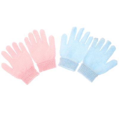 ASAKKURA Double-sided Exfoliating Bath Gloves Body Scrub Mitts with Divided Finger Design for Gentle Dead Skin Removal and Deep Cleansing Blue and Pink Thickened Shower Scrubber for Neck