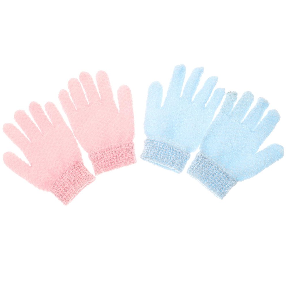 ASAKKURA Double-sided Exfoliating Bath Gloves Body Scrub Mitts with Divided Finger Design for Gentle Dead Skin Removal and Deep Cleansing Blue and Pink Thickened Shower Scrubber for Neck