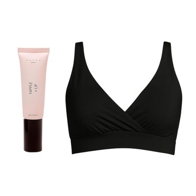HATCH Maternity Bundle, Hydrating Nipple + Lip Rescue Balm (1 oz) & The Dream Feed & Sleep Bra (Black, Size Large) for Hands-Free Pumping & Nursing, for Pregnancy & Beyond