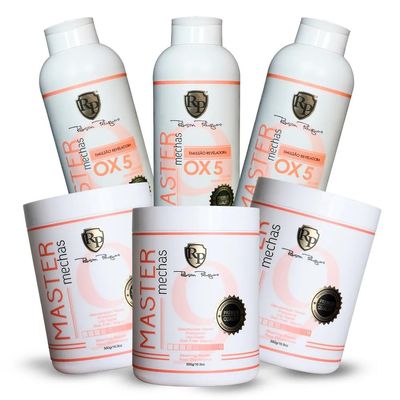 Robson Peluquero Master Mechas Professional Hair Bleach Kit  500g Bleach Powder (3 units) +900mL OX 5 Volume Developer (3 units)| Highlights, Bleach Hair & All Lightening Techniques,Softening Agents