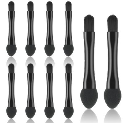 10 PCS Eyeshadow Applicators, Double Side Eye Shadow Sponge Applicators Brushes Portable Travel Sponge Eyeshadow Makeup Brushes for Women Girls Daily Travel Carrying, Black