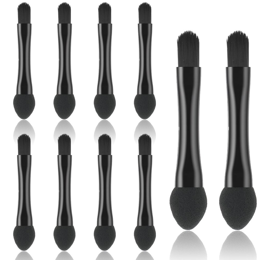 10 PCS Eyeshadow Applicators, Double Side Eye Shadow Sponge Applicators Brushes Portable Travel Sponge Eyeshadow Makeup Brushes for Women Girls Daily Travel Carrying, Black