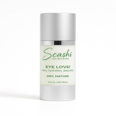 Scashi Skincare EYE LOVE! - All Skin Types. Lifts, Hydrates & Depuffs. Includes a combination of Peptides, CO-Q 10, Vitamin K and Mushroom Extract. (1 fl oz, 30 ml).