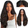 26 Inch Wavy Yaki U Part Wig Mixed Black Synthetic V Part Half Wig for Black Women Natural Kinky Straight Wavy Long Glueless Half Wig Easy Wear (P1B/30) view 1