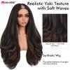 26 Inch Wavy Yaki U Part Wig Mixed Black Synthetic V Part Half Wig for Black Women Natural Kinky Straight Wavy Long Glueless Half Wig Easy Wear (P1B/30) view 2