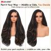 26 Inch Wavy Yaki U Part Wig Mixed Black Synthetic V Part Half Wig for Black Women Natural Kinky Straight Wavy Long Glueless Half Wig Easy Wear (P1B/30) view 3
