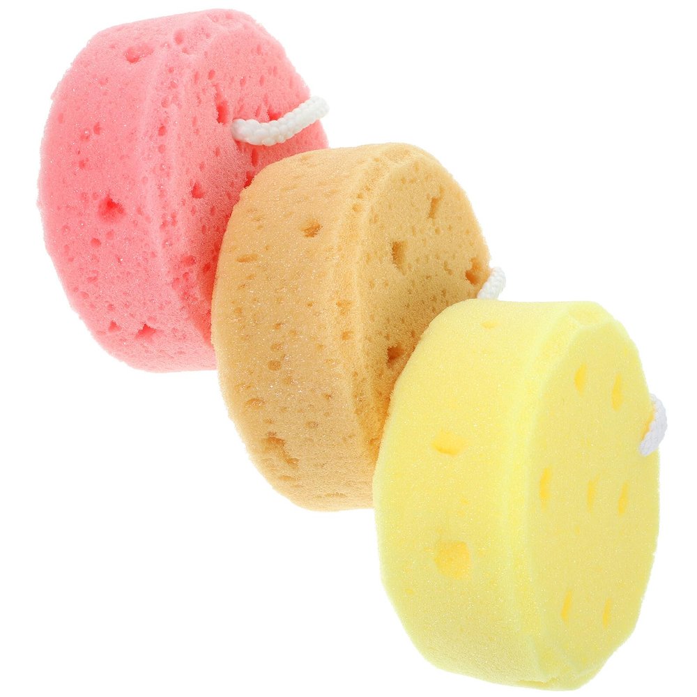 ABOOFAN 3pcs Bath Sponges Honeycomb Body Wash Scrubbers for Shower Soft Skin Cleaning Scrubbers with Rich Exfoliating Shower Sponges for Adults Yellow Rose Beige