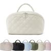 180 Lay-Flat Travel Makeup Bag, Large Puffy Makeup Bag For Women, Portable Wide Open Lay-Flat Water-Resistant Cosmetic Case Toiletries With Compartments,Travel Essentials (Beige) view 1
