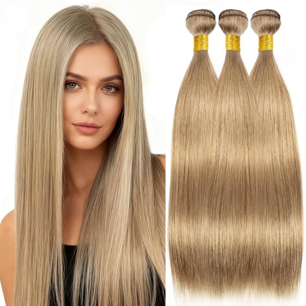 22# Ash Blonde Straight Human Hair Bundles 16 18 20 Inch Brazilian Hair 3 Bundles Virgin Unprocessed Soft Hair Nature Hair For Black Women Fashion Girls