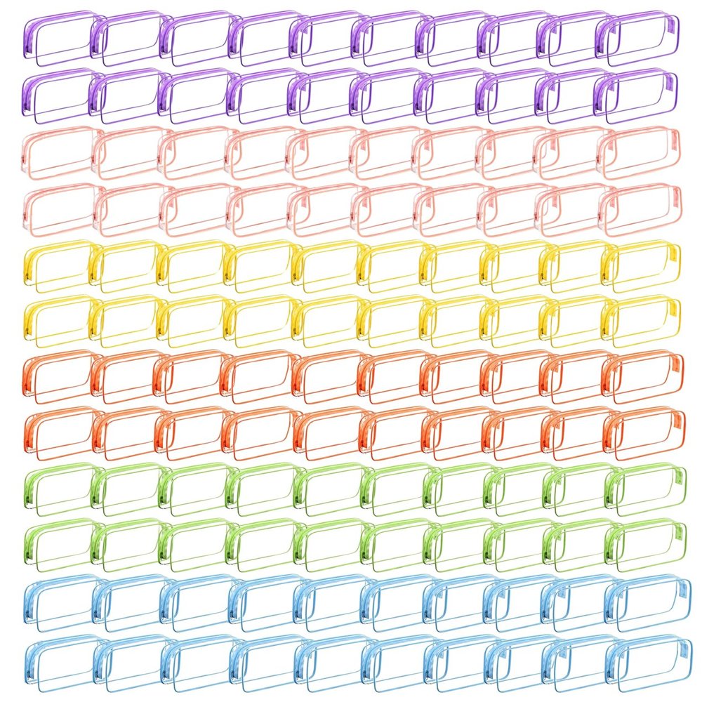 120 Pcs Clear Makeup Bags Bulk Tsa Approved Toiletry Bag for Travel Transparent Cosmetic Bag PVC Waterproof Travel Small Pouches with Zipper for Men and Women (Bright Color)