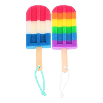 ABOOFAN 2pcs Ice Cream Shape Bath Sponges for Women High-Density Exfoliating Shower Loofahs with Ergonomic Wooden Handles Body Scrubbers for Home Travel and Gym Use Pink and Blue