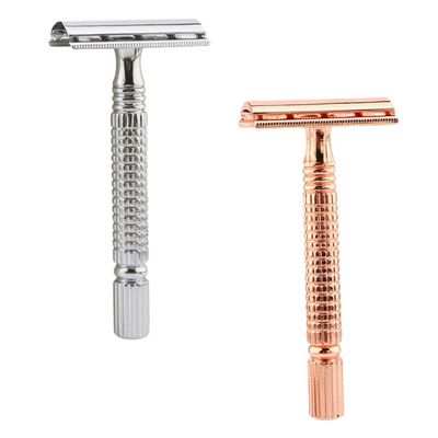 ABOOFAN 2PCS Old Style Double Edge Beard Shaving Razor with Diversion Comb Manual Metal Safety Shaver for Men Home and Travel Rose Gold Cosmic Silver