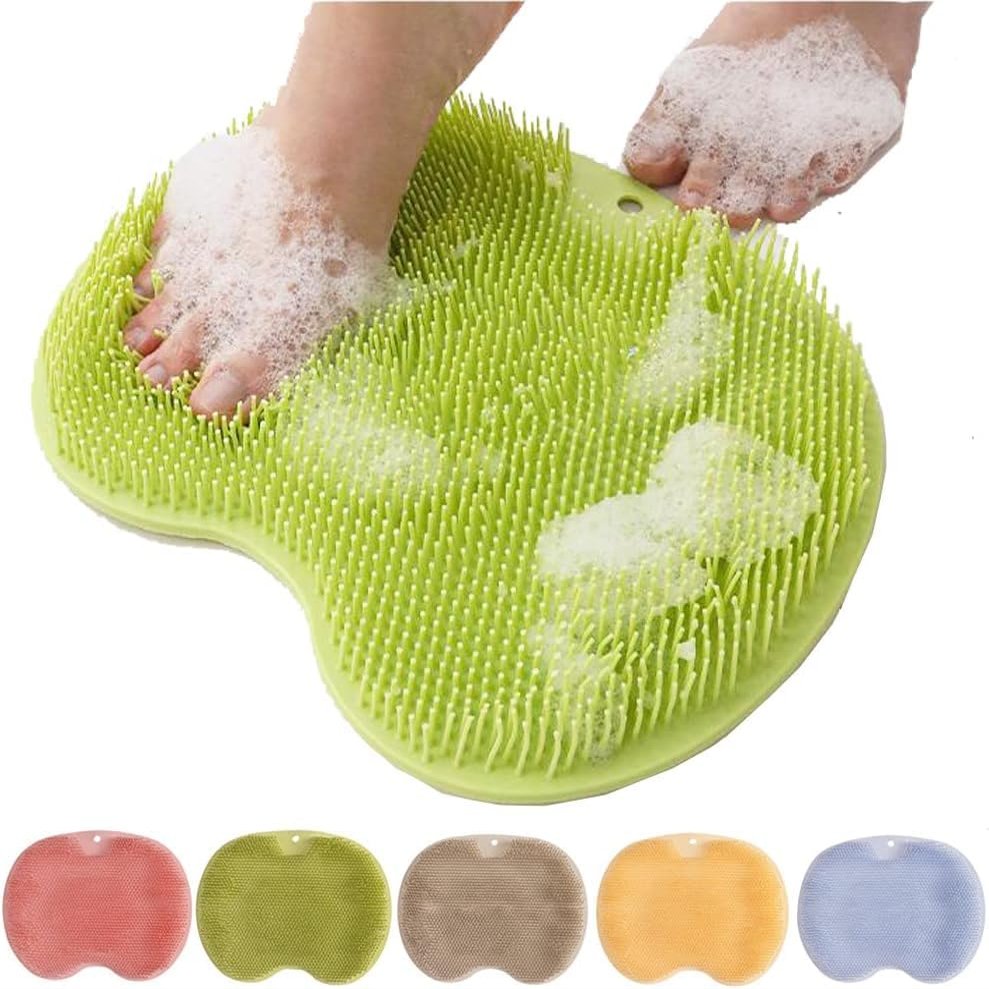 2026 New Silicone Shower Foot Scrubber Mat, Foot Back Cleaning Pad Back Washer Exfoliating Bath Wash Pad, Shower Foot Scrubber Mat with Non-Slip Suction Cups (Green)