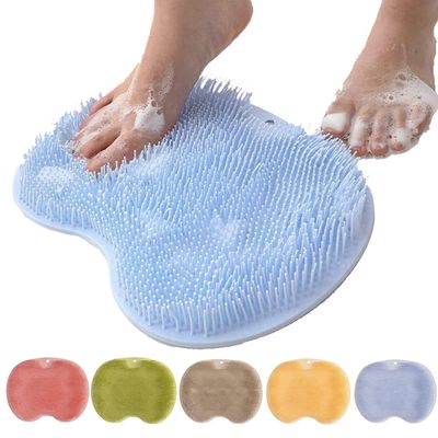 2026 New Silicone Shower Foot Scrubber Mat, Foot Back Cleaning Pad Back Washer Exfoliating Bath Wash Pad, Shower Foot Scrubber Mat with Non-Slip Suction Cups (Blue)