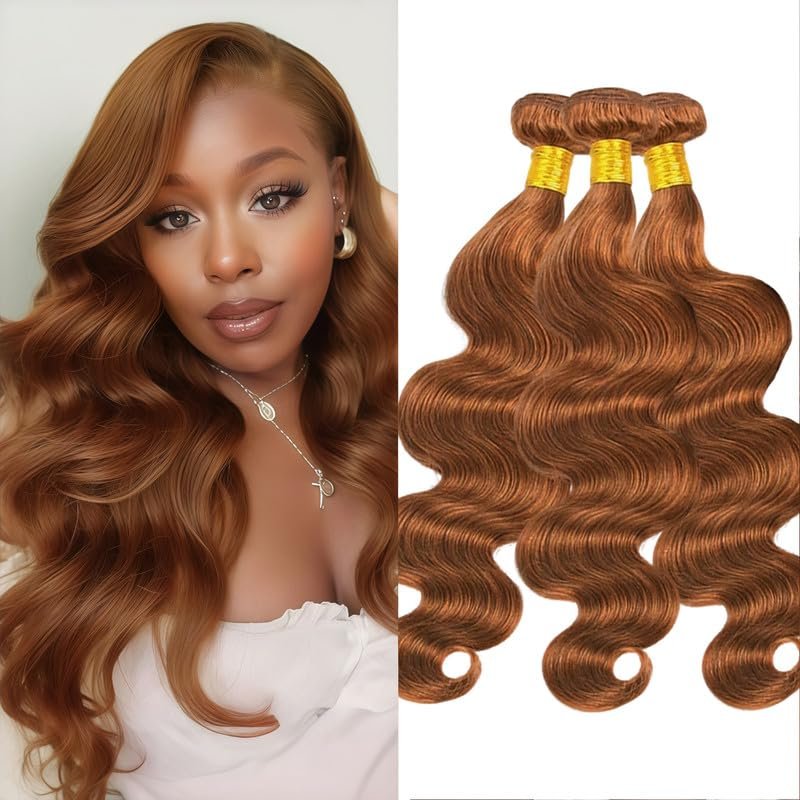 Light Brown Body Wave Bundles Brown Bundles Human Hair 8 10 12Inch Human Hair Weave for Black Women 12A Brazilian Virgin Hair 3Bundles#30