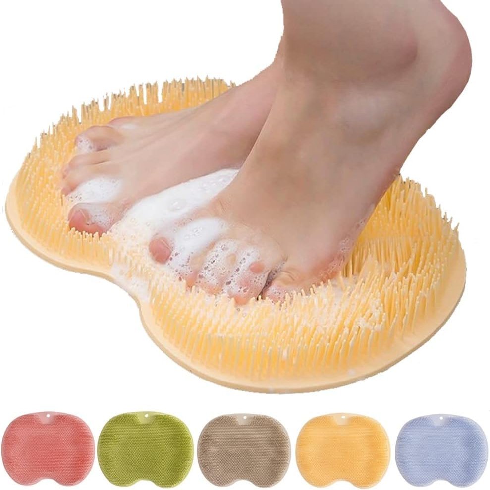 2026 New Silicone Shower Foot Scrubber Mat, Foot Back Cleaning Pad Back Washer Exfoliating Bath Wash Pad, Shower Foot Scrubber Mat with Non-Slip Suction Cups (Yellow)