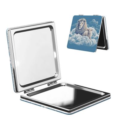 TRSGKSQP Compact Mirror Lamb with A Lion On The Clouds Pocket Travel Makeup Mirrors Double Sided 1x/2x Magnifying Foldable Mini Cosmetic Mirrors Portable Handheld Beauty Mirror for Women Girls Gift