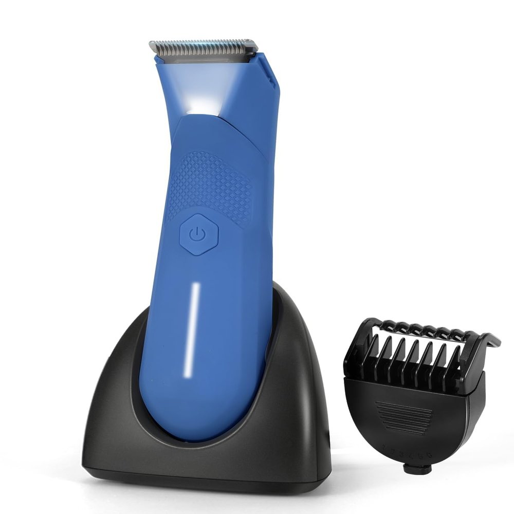 Voukad Manscape for Men, Groin Trimmer for Men and Women, Body Hair Trimmer and Ball Trimmer with Light, Pubic Hair Shaver, Manscaper Kit, 7 Precisions, Waterproof Wet/Dry Grooming (Dark Blue)