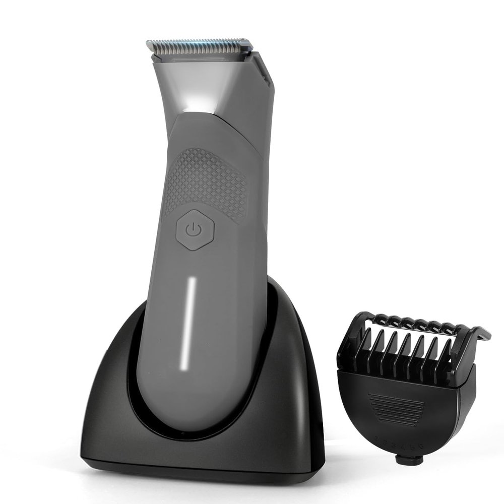 Voukad Manscape for Men, Groin Trimmer for Men and Women, Body Hair Trimmer and Ball Trimmer with Light, Pubic Hair Shaver, Manscaper Kit, 7 Precisions, Waterproof Wet/Dry Grooming (Grey)